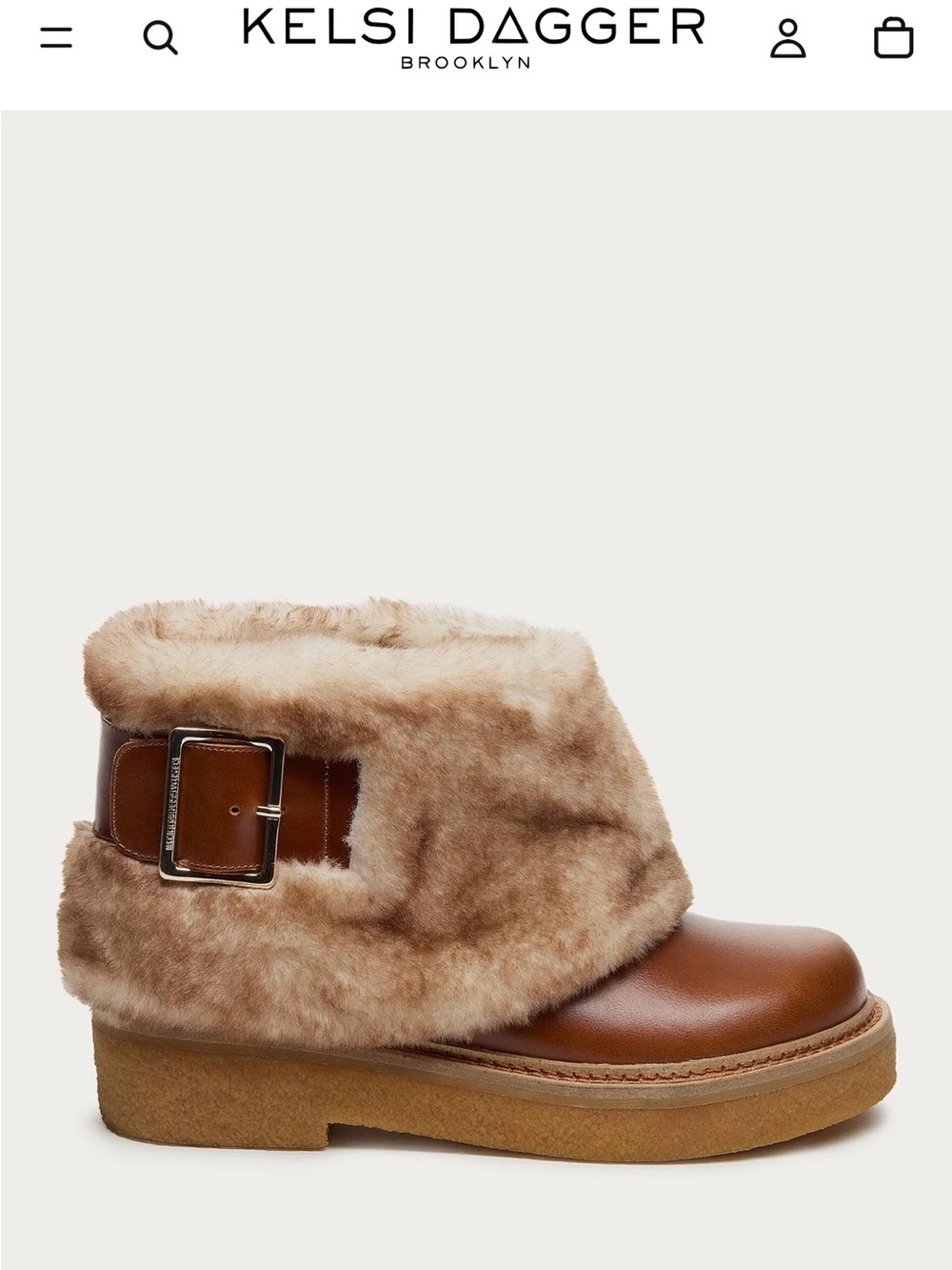 Kelsi Dagger Chestnut Brown Shearling-Trim Leather Boot